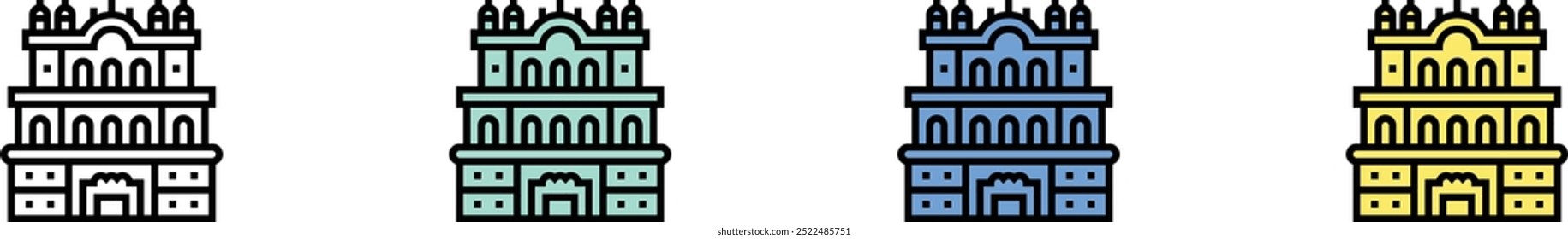 palace icon. Outline, Green, Blue and Yellow Style Design Isolated On White Background