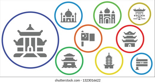 palace icon set. 9 filled palace icons.  Simple modern icons about  - Pagoda, Taj mahal, China, India