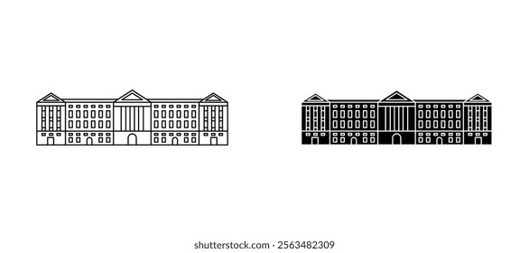 Palace icons in outline and fill. vector illustration for ui.