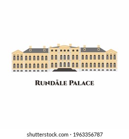 Rundāle Palace in Latvia. It is one of the two major baroque palaces built for the Dukes of Courland. A good location for tourists with its wonderful garden. Vector flat illustration