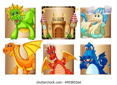 Ilustración del palacio y muchos dragones