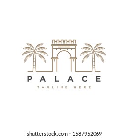 Palace With Palm Tree Logo Design Symbol Vector Template