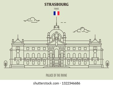 Palace of the Rhine of Strasbourg, France. Landmark icon in linear style