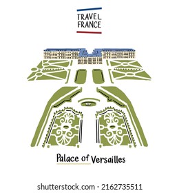 Palace of Versailles France Landmark Architecture Hand drawn color Illustration