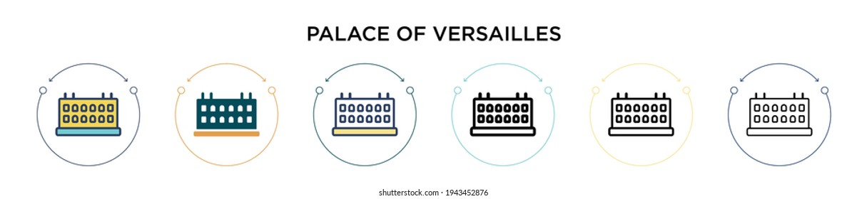 Palace of versailles icon in filled, thin line, outline and stroke style. Vector illustration of two colored and black palace of versailles vector icons designs can be used for mobile, ui, web