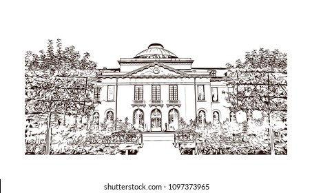 Palace Of Versailles, Museum In Versailles, France. Hand Drawn Sketch Illustration In Vector.