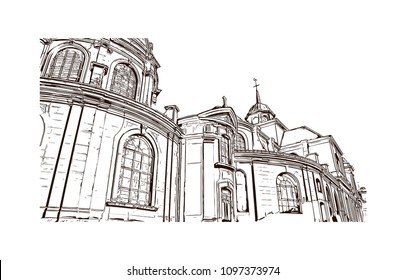 Palace Of Versailles, Museum In Versailles, France. Hand Drawn Sketch Illustration In Vector.