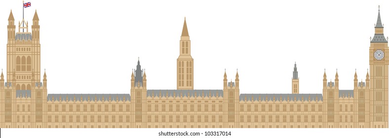 Palace of Westminster Houses of Parliament with Big Ben Clock Tower in London Illustration svg