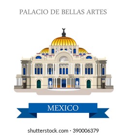 Palacio De Bellas Artes in Mexico. Flat cartoon style historic sight showplace attraction web site vector illustration. World countries cities vacation travel sightseeing North America collection.