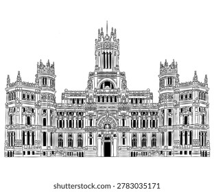 Palacio de Cibeles Madrid Spain España bw Illustration