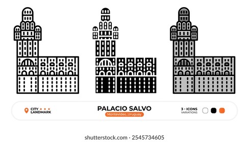 Palacio Salvo Line Icon. Montevideo Uruguay, Capital Color Symbol, Silhouette, Editable Stroke.