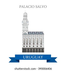 Palacio Salvo in Montevideo, Uruguay. Flat cartoon style historic sight showplace attraction web site vector illustration. World countries cities vacation travel sightseeing South America collection.