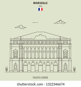 Palais de la Bourse in Marseille , France. Landmark icon in linear style