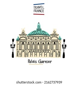 Palais Garnier Opera House Paris France Landmark Architecture Hand drawn color Illustration