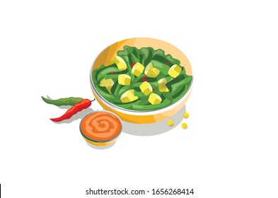 Palak Paneer Spinach with Panir Vector Illustration isolated on White Background