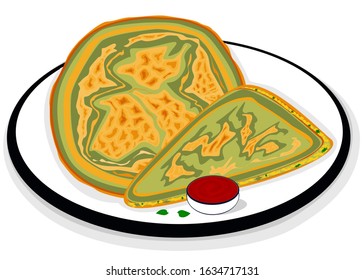 Palak Paratha indian Street Food Vector