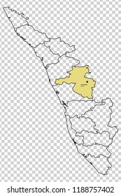 Palakkad district is shown highlighted with light yellowish colour in Kerala map with its name in English and Malayalam language.