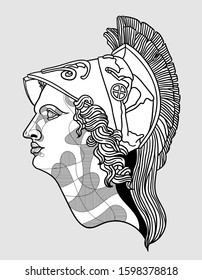 Palas Athena Sculpture. Vector Illustration Hand Drawn. 