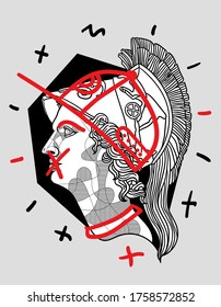 Palas Athena sculpture. Vector illustration hand drawn.