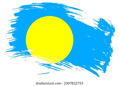 Palau brush stroke flag vector background. Hand drawn grunge style Palauan painted isolated banner.