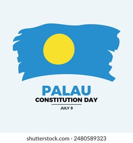Ilustración vectorial de afiches del Día de la Constitución de Palau. Icono de la bandera del grunge de Palau aislado sobre un fondo gris. Pincel símbolo de la bandera palauana. Plantilla de fondo, Anuncio, tarjeta. 9 de julio. Día importante