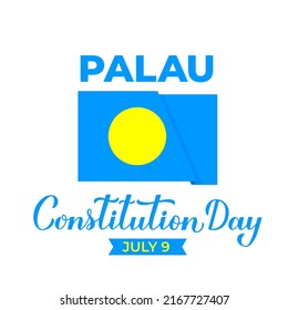 Afiche de tipografía del Día de la Constitución de Palau. Fiesta nacional que se celebra el 9 de julio. Plantilla vectorial para banner, volante, pegatina, postal, etc.