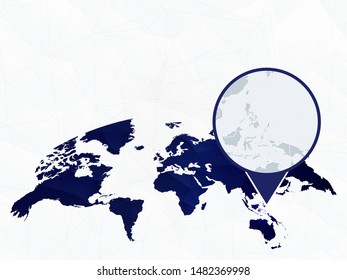Palau detailed map highlighted on blue rounded World Map. Map of Palau in circle.