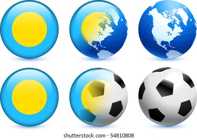 Palau Flag Button with Global Soccer Event Original Illustration