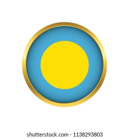 Palau flag button, Golden on a white background,flag of Palau Round badge or icon isolated. Vector illustration.