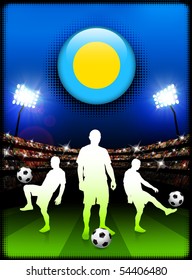 Palau Flag Button mit Fußballspiel im Stadion Original Illustration