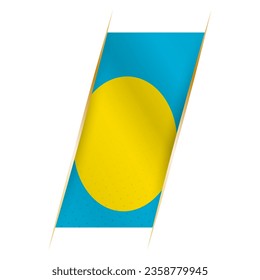 Bandera de Palau en forma de pancarta con efecto ondulado y sombra. Diseño vectorial moderno.