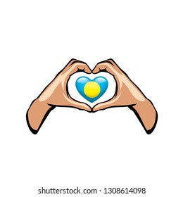 Palau flag and hand on white background. Vector illustration