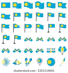 Palau flag icon set, Palau independence day icon set vector sign symbol