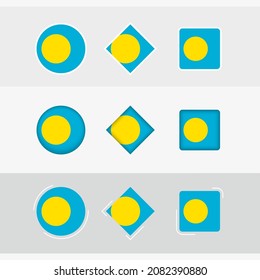 Palau flag icons set, vector flag of Palau. Three versions of icon.