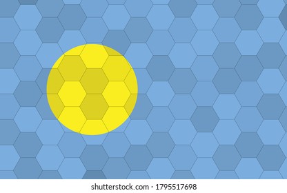 Palau flag illustration. Futuristic Palauan flag graphic with abstract hexagon background vector. Palau national flag symbolizes independence.