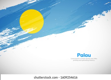 Palau flag made in brush stroke background. National day of Palau. Creative Palau national country flag icon. Abstract painted grunge style brush flag background.