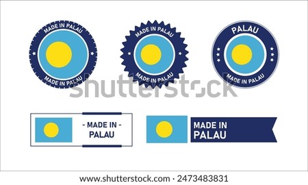 Palau flag, Made in Palau. Tag, Seal, Stamp, Flag, Icon vector