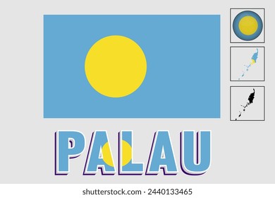Palau flag and map in a vector graphic