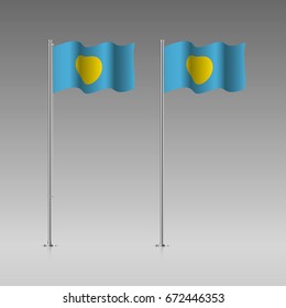 Palau flag on the flagpole. Official colors and proportion correctly. High detailed vector illustration. 3d and isometry. EPS10