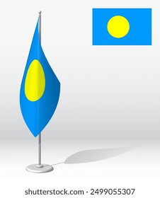 Palau Flagge auf Fahnenmast für die Registrierung der feierlichen Veranstaltung, treffen ausländische Gäste. Nationalfeiertag von Palau. Realistischer 3D-Vektor auf Weiß