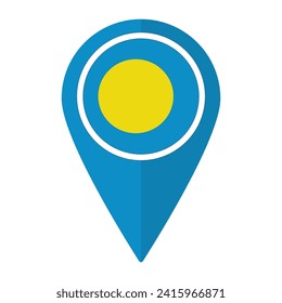 La bandera de Palau en el icono de punto de referencia del mapa está aislada. Bandera de Palau