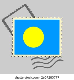 Palau flag postage stamp. Isolated vector illustration on grey post stamp background