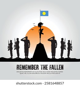 Palau flag in remember the fallen flag for morning sun and army design