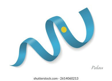 Palau flag ribbon waving national colors, symbolizing pride, unity and national identity