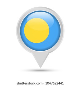 Palau Flag Round Pin Vector Icon - Illustration