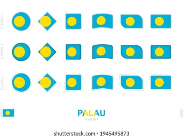 Palau flag set, simple flags of Palau with three different effects. Vector illustration.