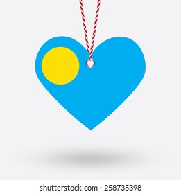 Palau flag in the shape of a heart with hang tags