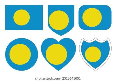 Palau flag in shape set. Flag of Palau in shape set.