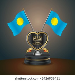 Palau flag in a stand on table. Vector Illustration