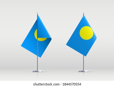 Palau flag state symbol isolated on background national banner. Greeting card National Independence Day of the republic of Palau. Illustration banner with realistic state flag.